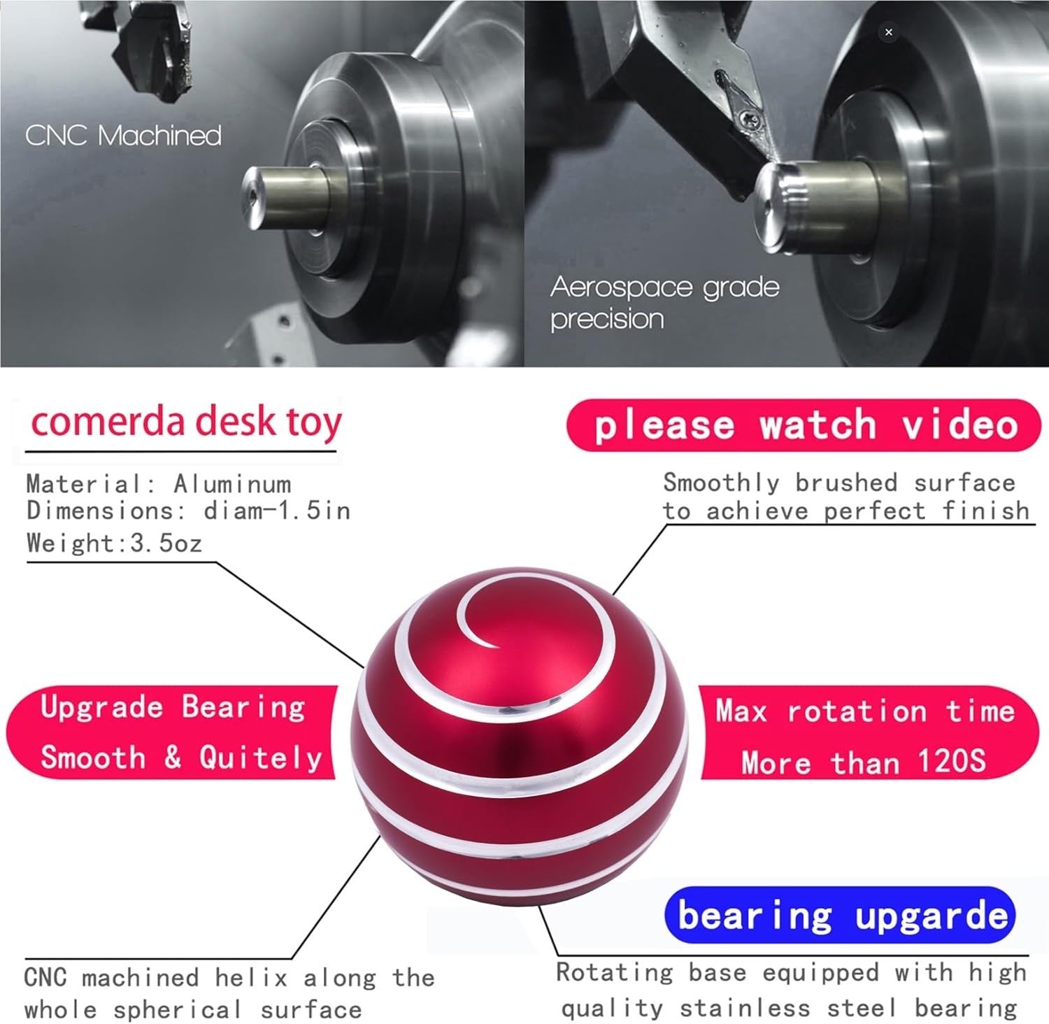 Red Metal Kinetic Desk Toy Optical Illusion Stress Relief Fidget