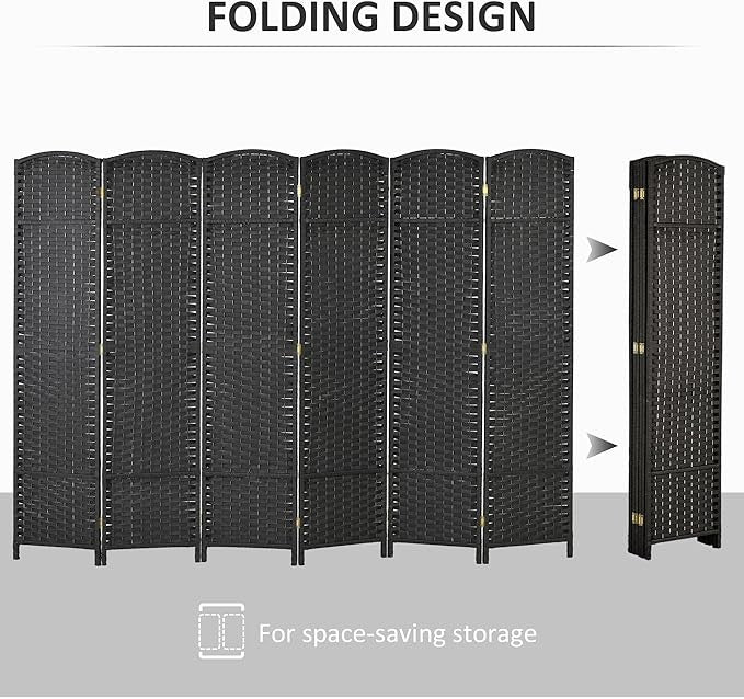 Black 6 Panel Folding Room Divider – Freestanding Privacy Screen for Home Office