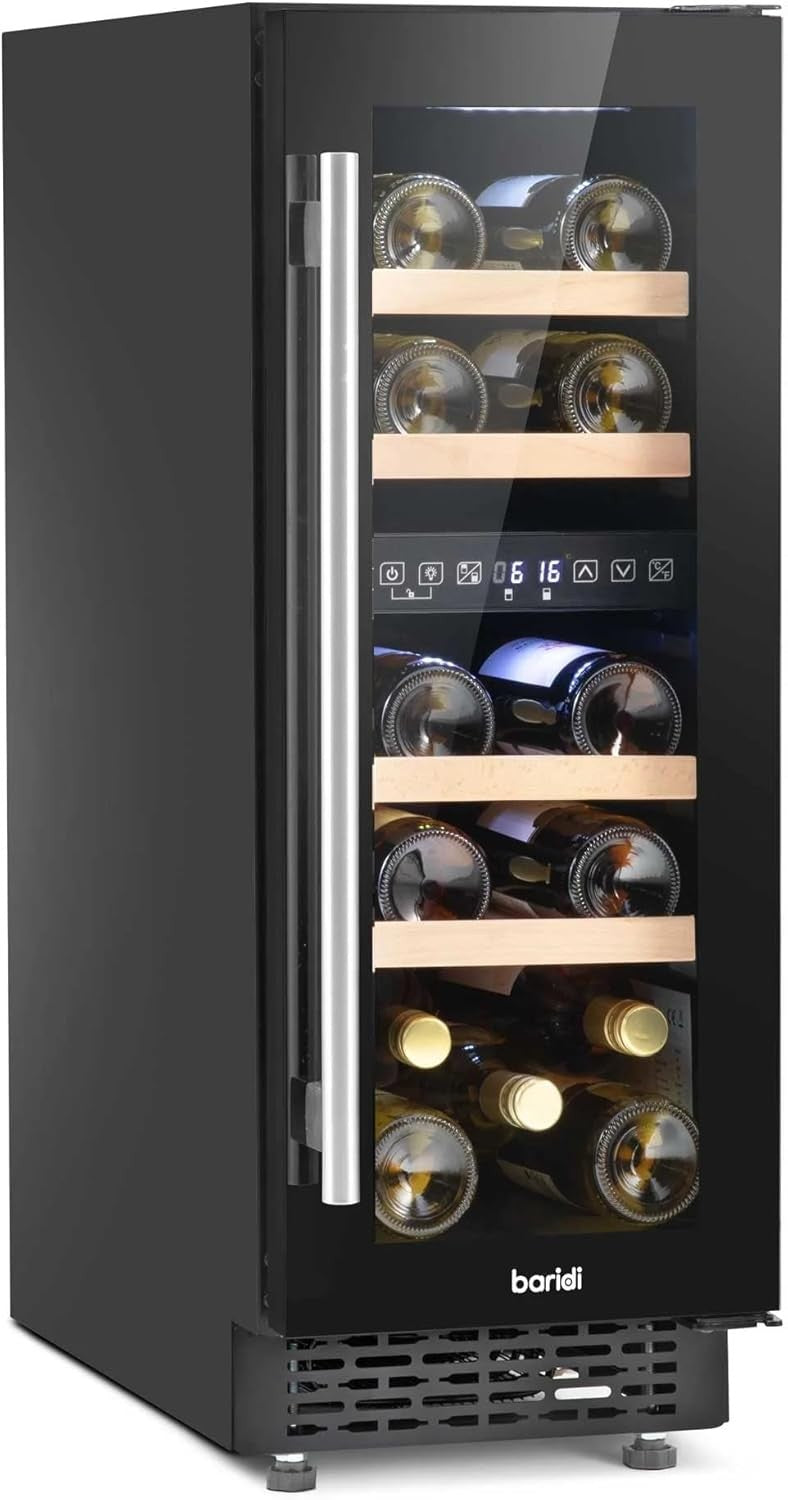 30cm Built In Wine Cooler 17 Bottle Dual Zone Touch Control Glass Door