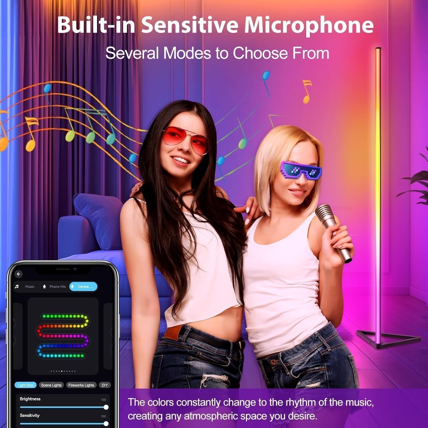Smart RGBIC LED Floor Lamp Music Sync App Remote 16M Colours Corner Light