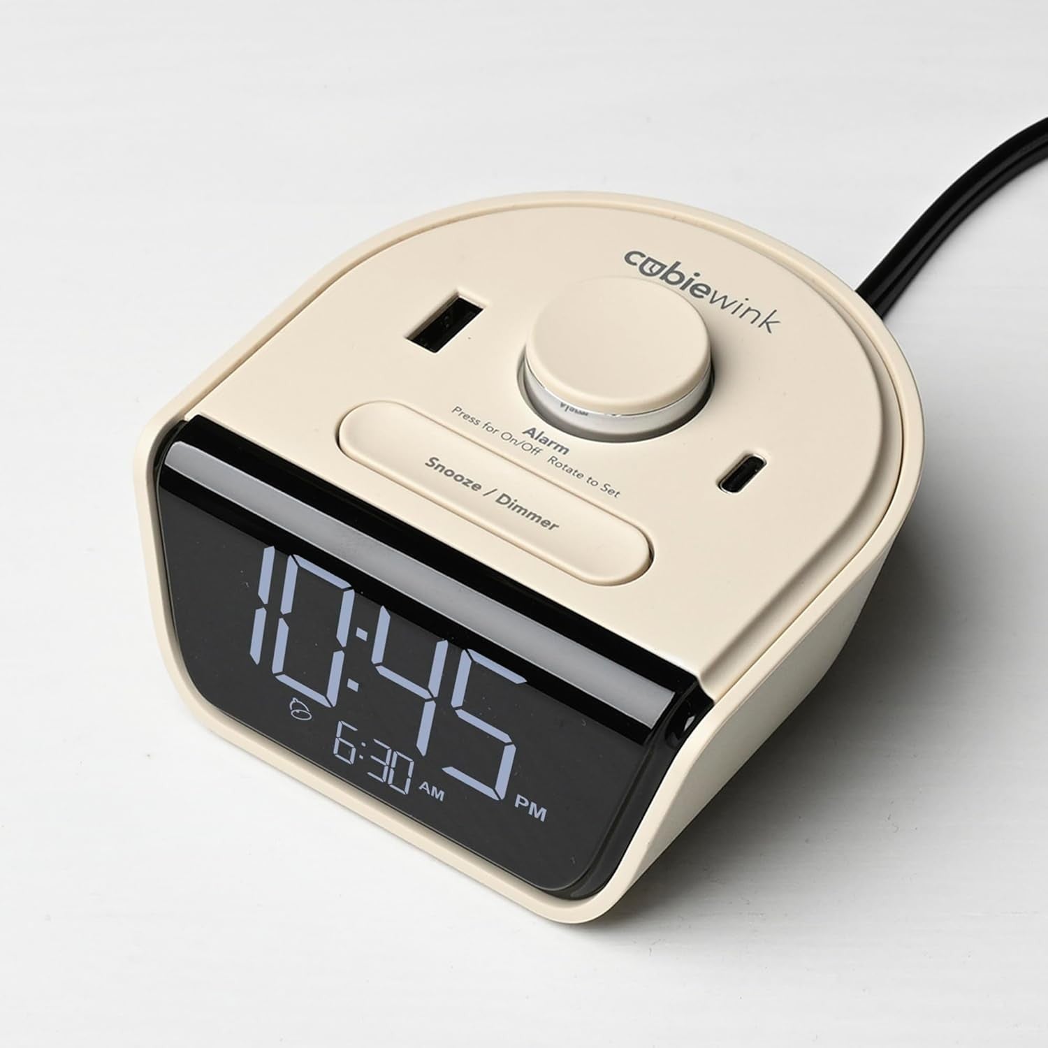 USB Charging Alarm Clock Latte Digital Bedside Desk Clock Dual USB Ports
