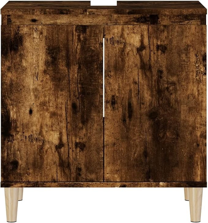 Smoked Oak Bathroom Sink Cabinet Cupboard 58x33x60cm Rustic Vanity Storage Unit