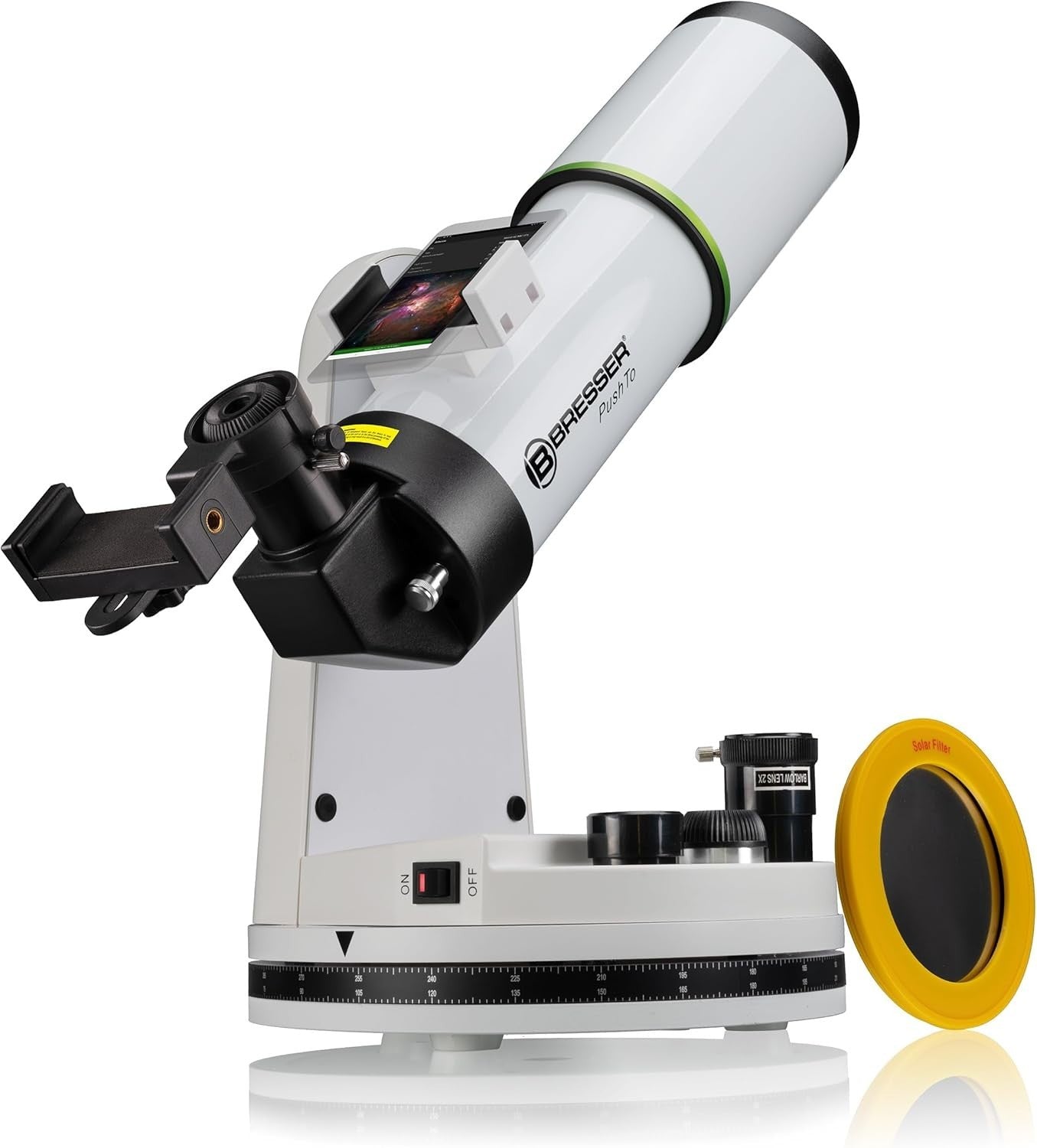 Smart 80mm 400mm Refractor Telescope PushTo App Bluetooth Tripod Silver White