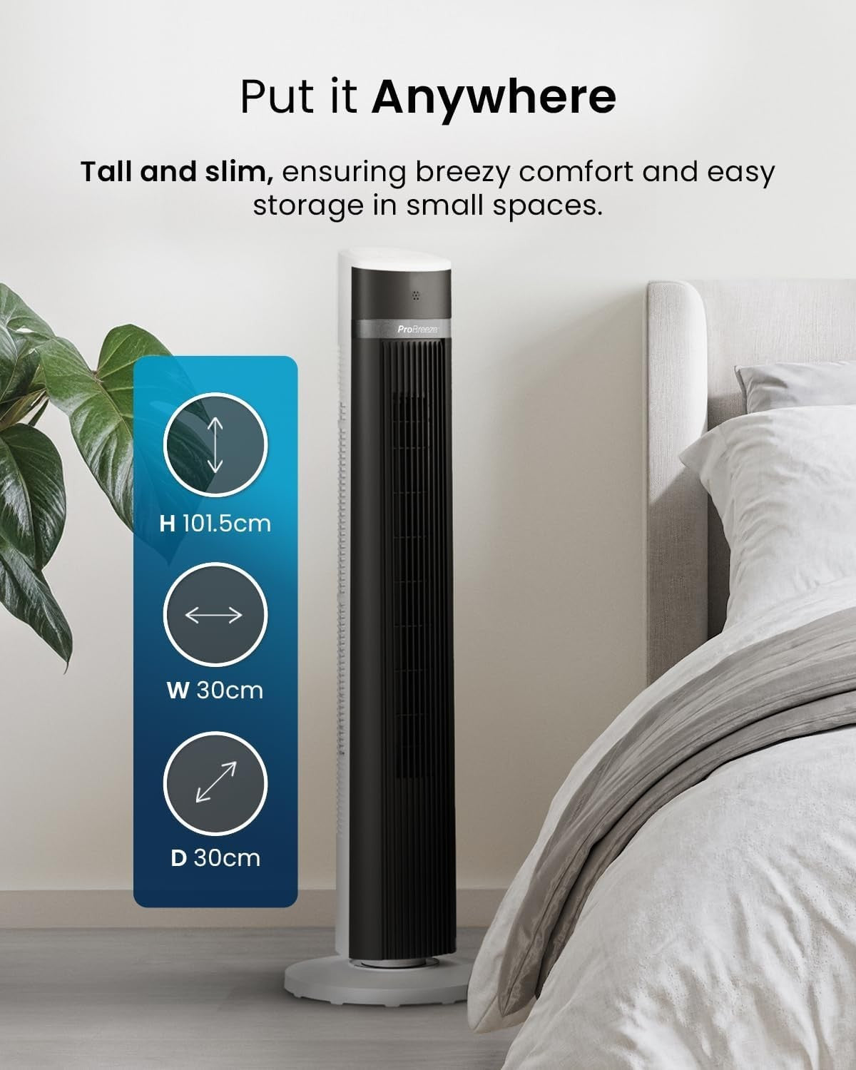 40" Bladeless Tower Fan White Quiet 3-Speed 15h Timer Remote Cooling Floor Fan