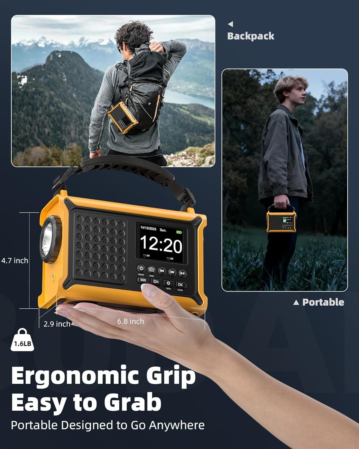DAB+ Solar Wind Up Radio 12000mAh Bluetooth SOS Torch 80 Presets
