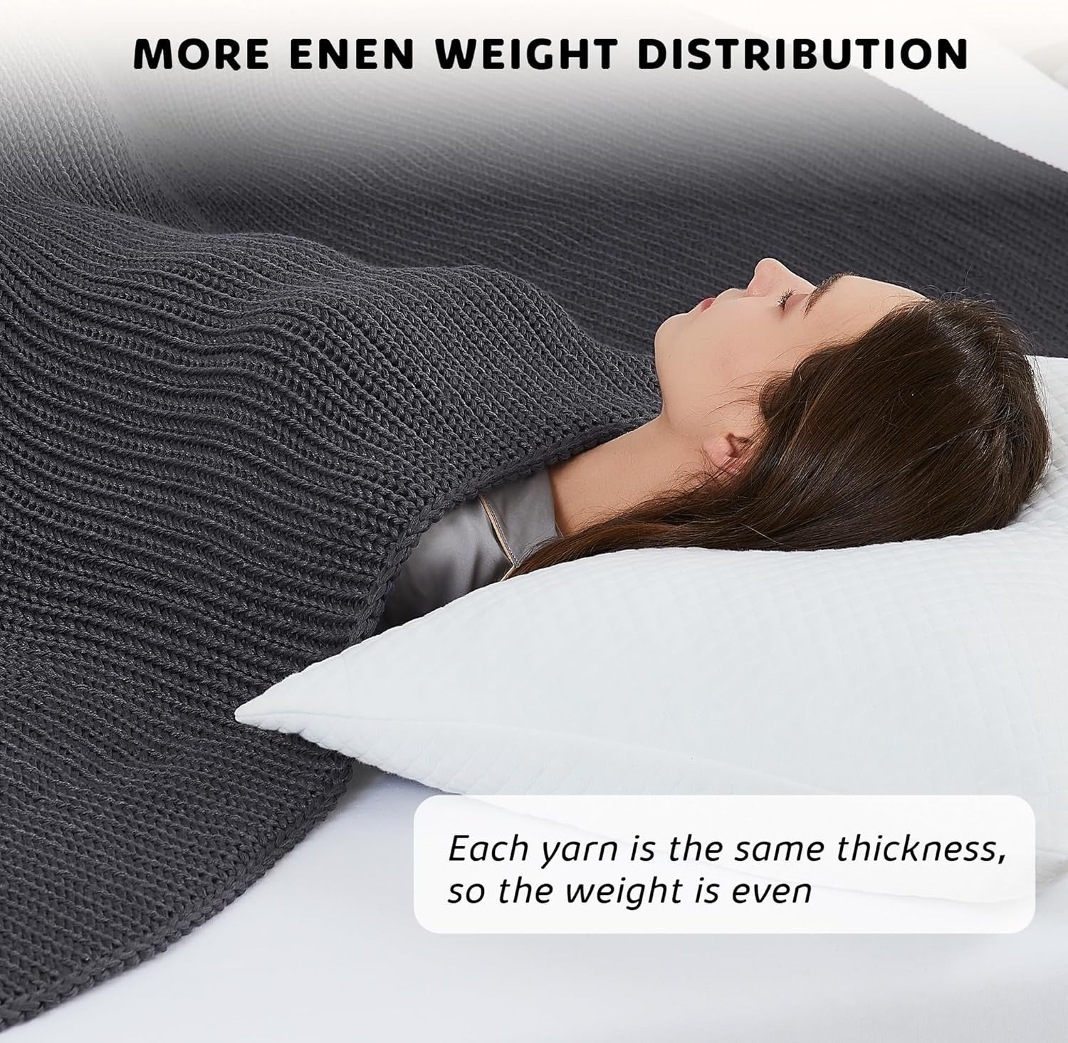 Knitted Weighted Blanket 15lbs Dark Grey Chunky Knit Heavy Throw 60"x80" No Bead