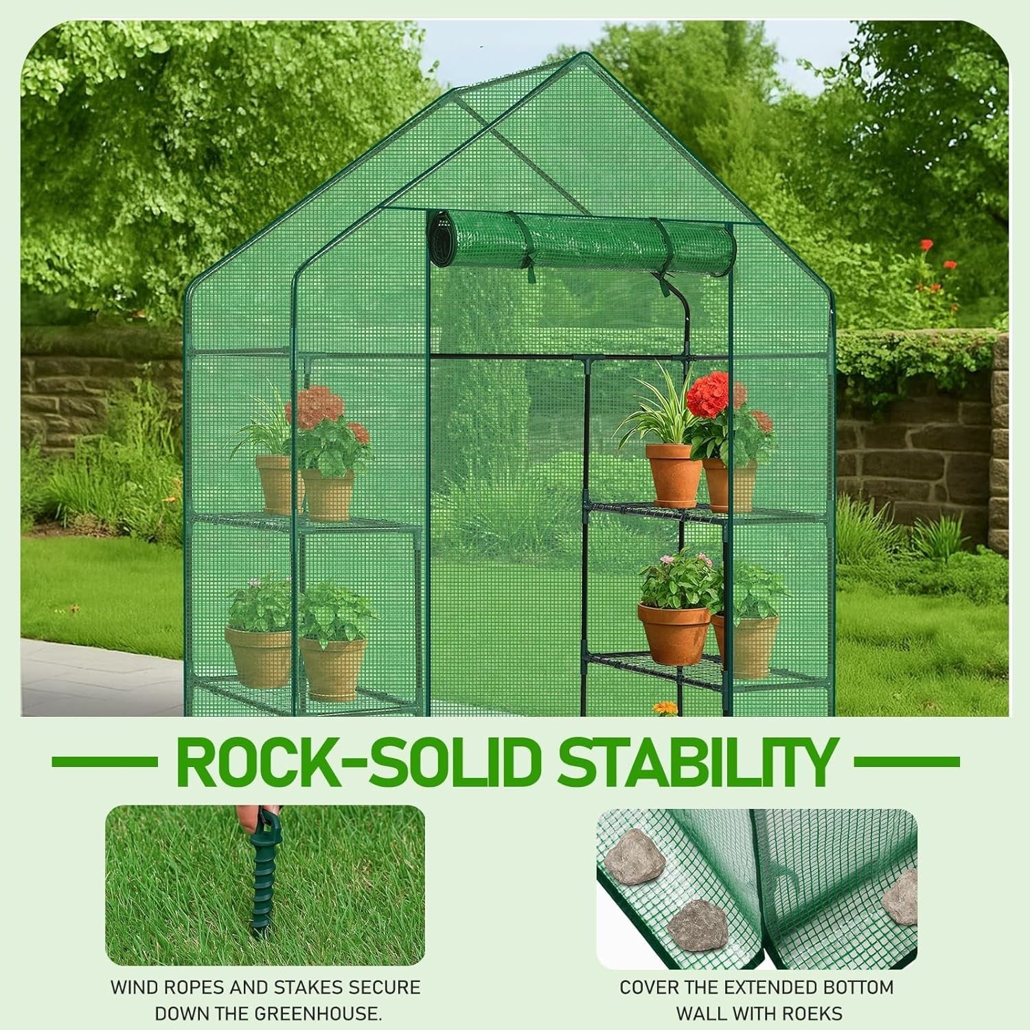 Walk-In Greenhouse 3 Tier 4 Shelf PE Cover Steel Frame Garden Plant Tent