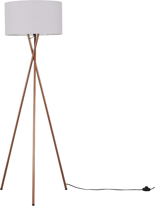 Modern Tripod Floor Lamp Copper Metal Stand Pale Grey Shade LED Tall