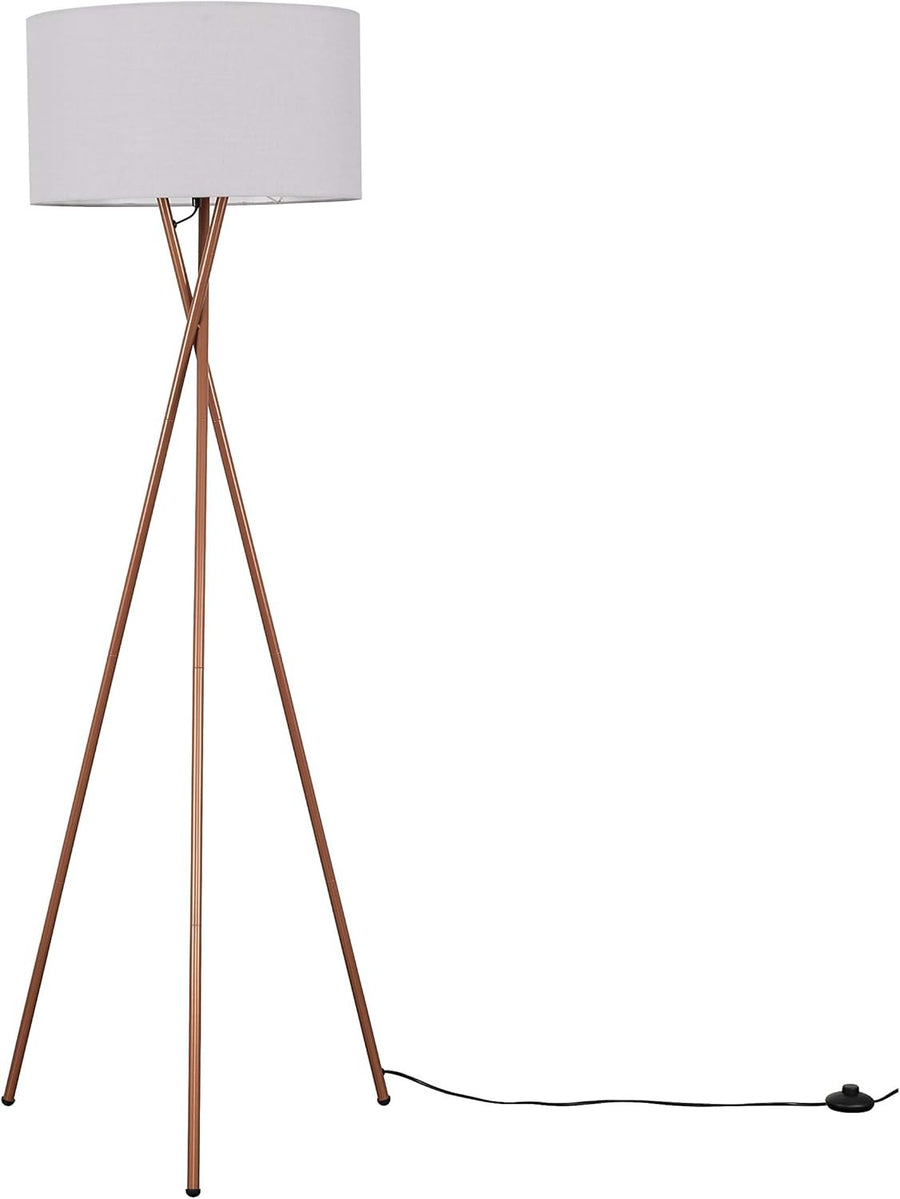 Modern Tripod Floor Lamp Copper Metal Stand Pale Grey Shade LED Tall