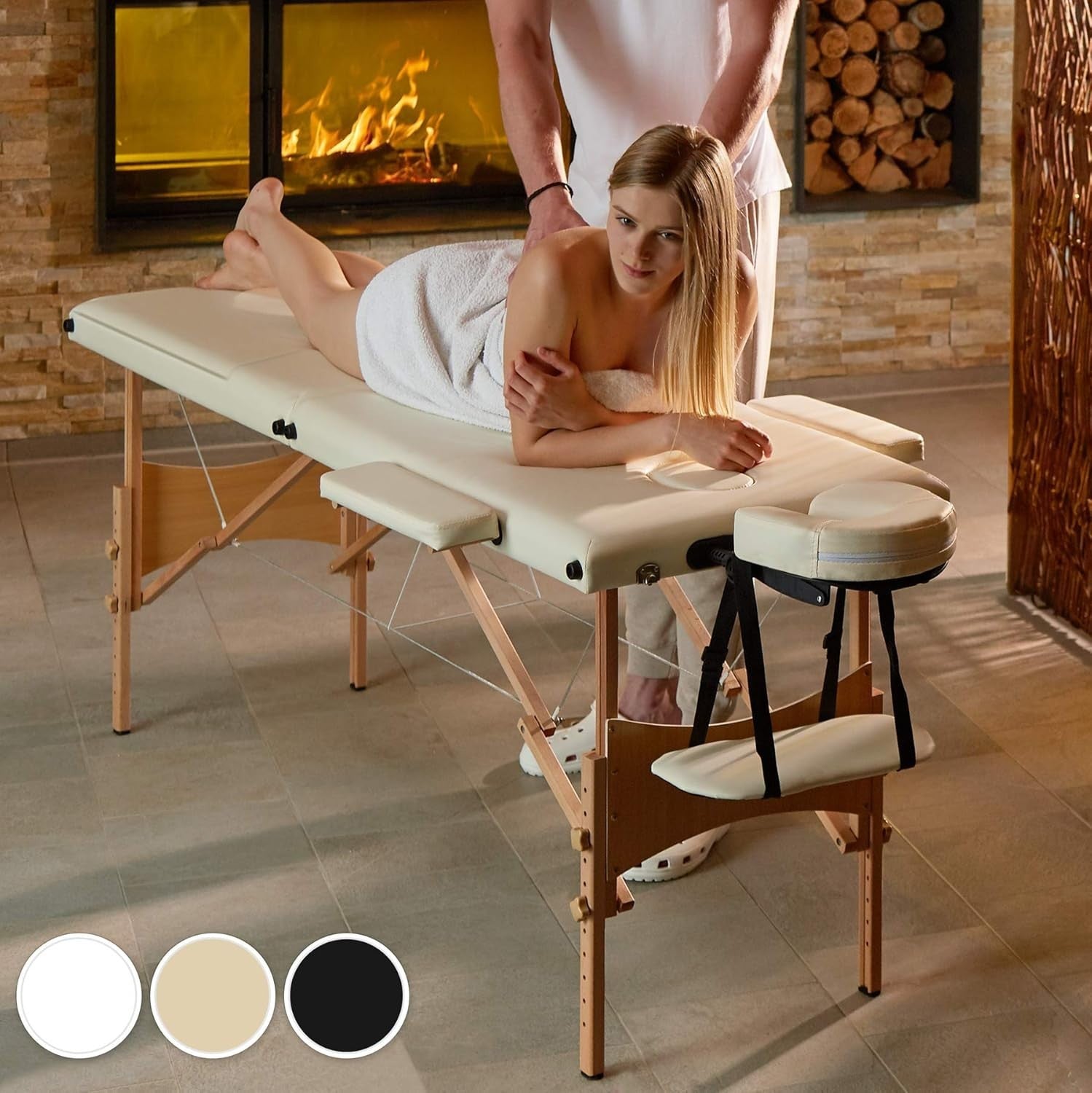 Portable 3 Zone Massage Table Foldable Therapy Beauty Bed 61cm Adjustable Beige