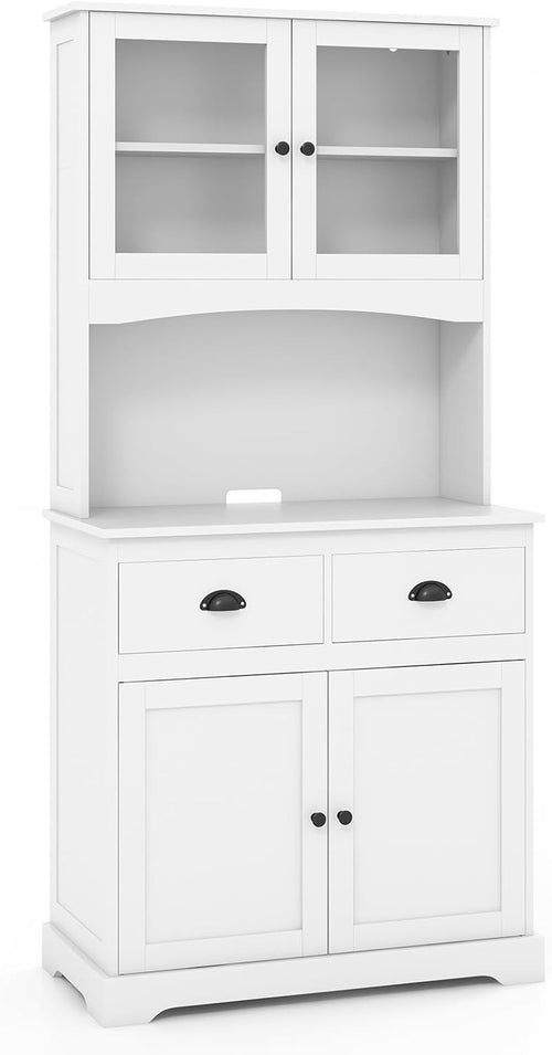 White 170cm Kitchen Cupboard 4-Door Pantry 2 Drawers Adjustable Shelf Cable Hole