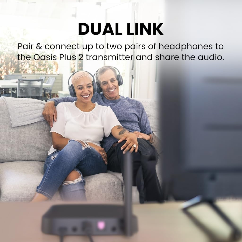 Black Bluetooth TV Transmitter – Dual Headphone aptX Adaptive Oasis