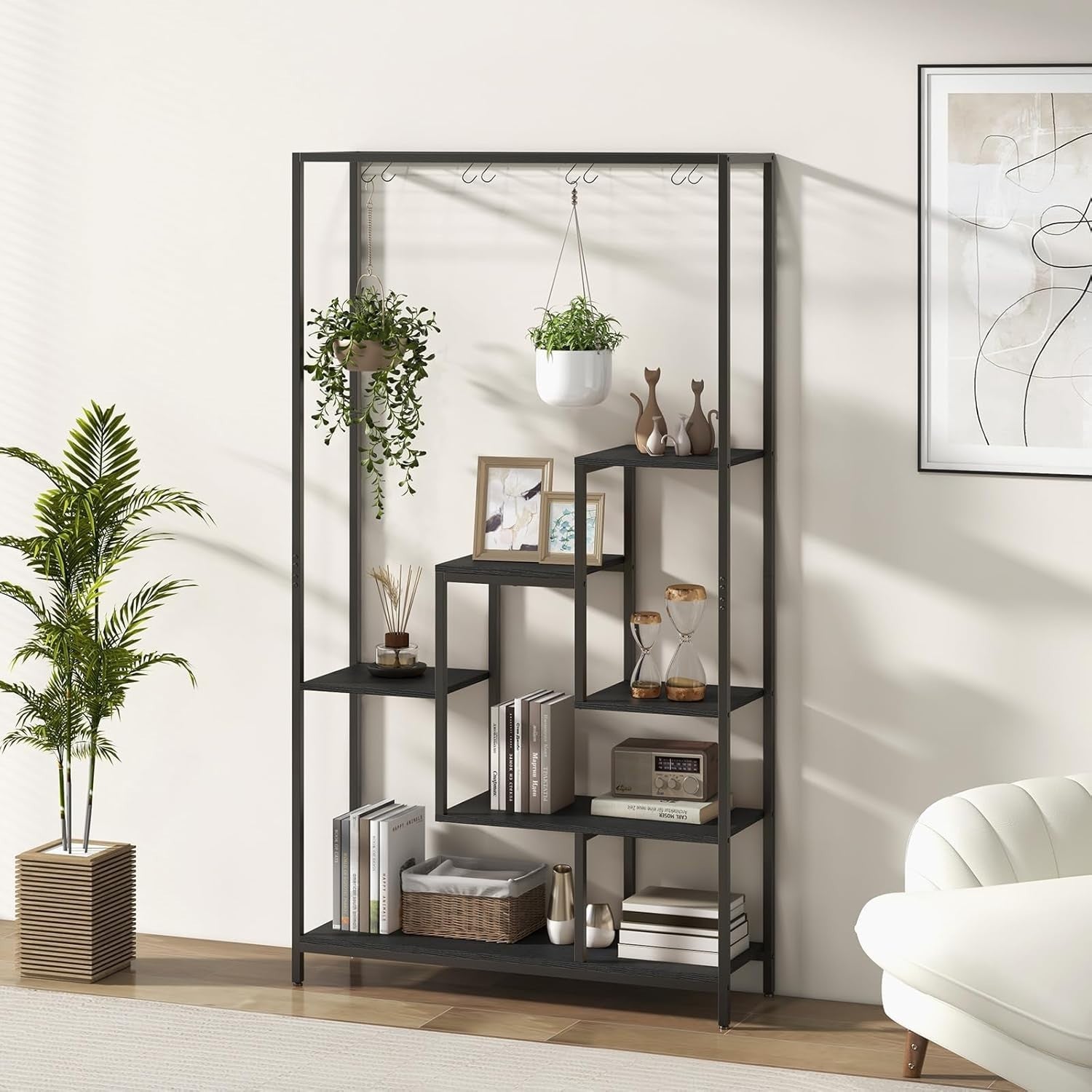 6-Tier Metal Plant Stand 180cm Tall Indoor Flower Shelf with Hooks & Wire Rack