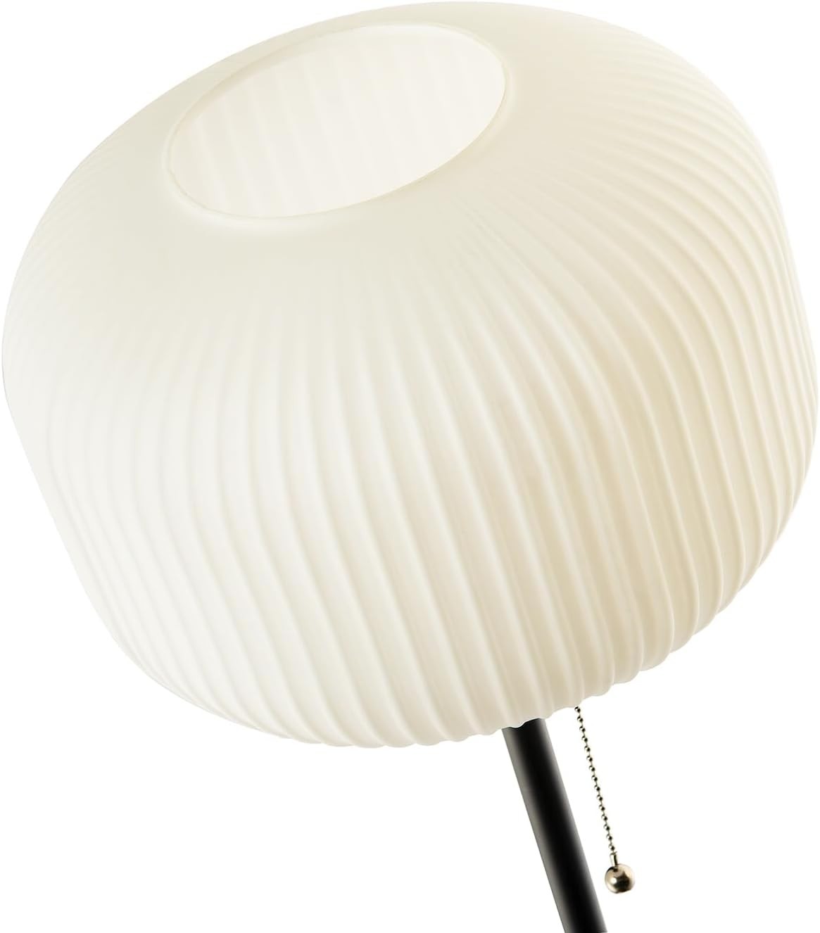 Modern Floor Lamp Black Opal Glass Shade Pull Cord Switch 160cm E27