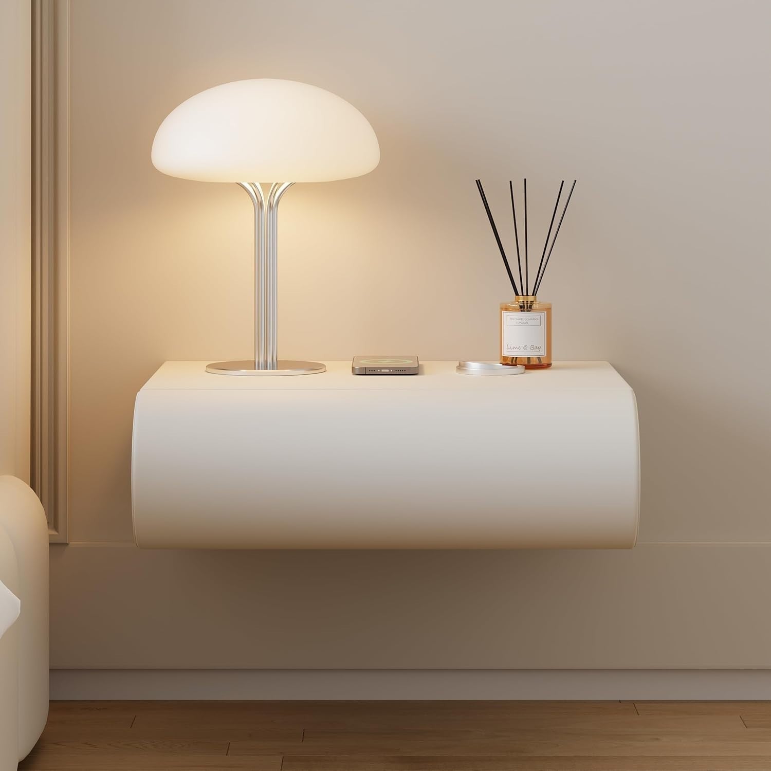 Modern Floating Bedside Table with Wireless Charger USB Type-C & 2 Drawers