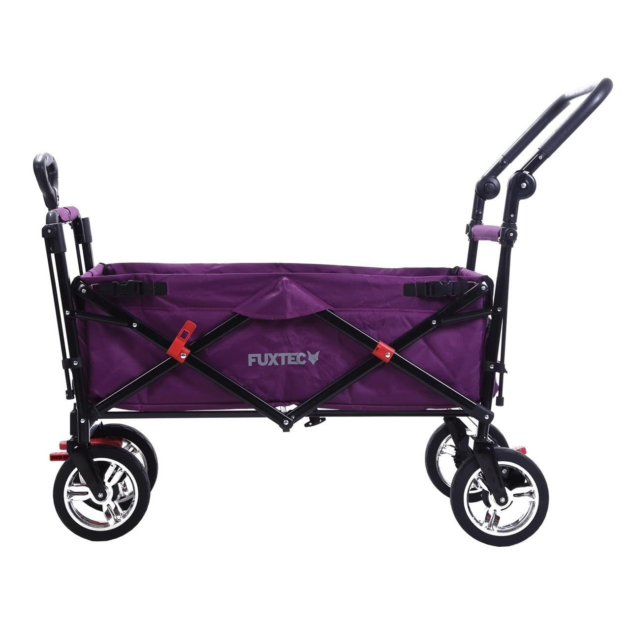 Purple Kids Folding Stroller Wagon Push Pull Cart w/ Canopy & Dual Brakes