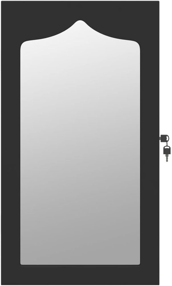 Black Wall Mounted Jewelry Armoire Mirror Lockable Slim Storage Cabinet