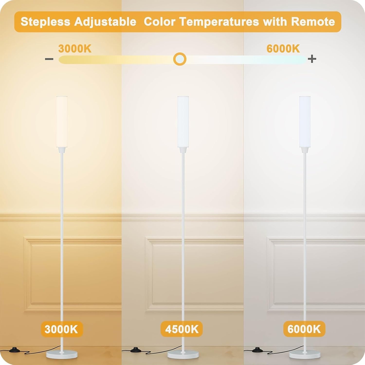 Dimmable LED Floor Lamp Remote Control White Standing Corner Light