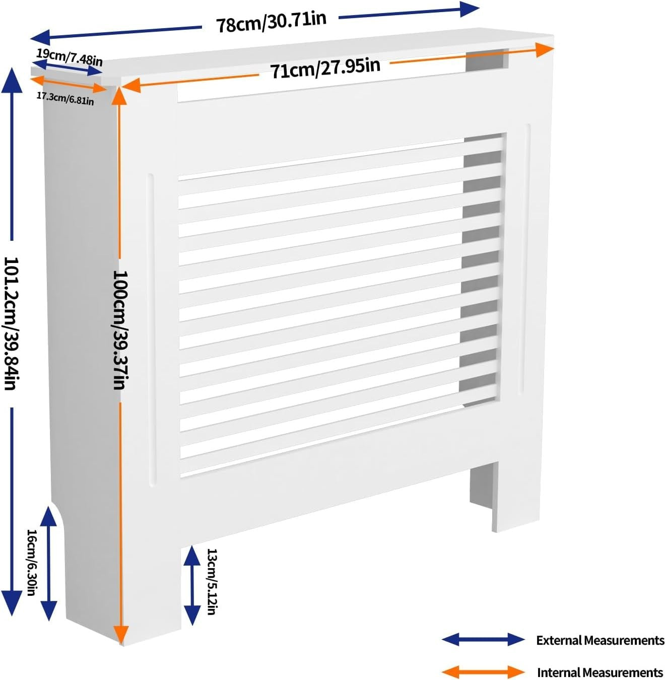 Small White Radiator Cover Cabinet 101cm Tall MDF Horizontal Slat Heater Cover