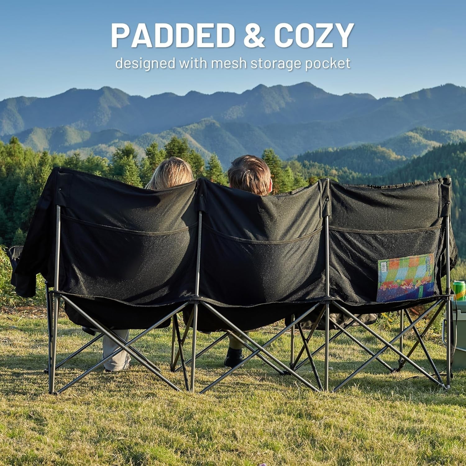 Heavy Duty 3-Seater Folding Camping Chair with Cup Holders & Bottle Opener