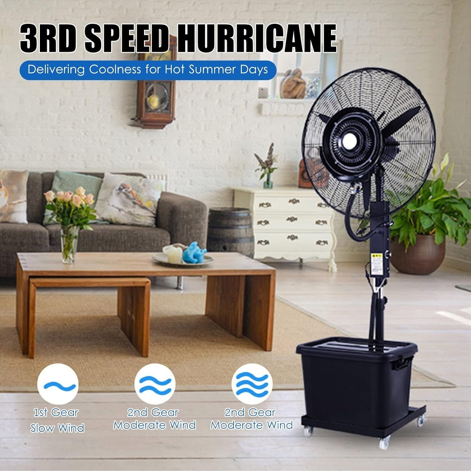 80cm Industrial Misting Fan – 43L Tank 3-Speed Outdoor Cooling Pedestal Metal
