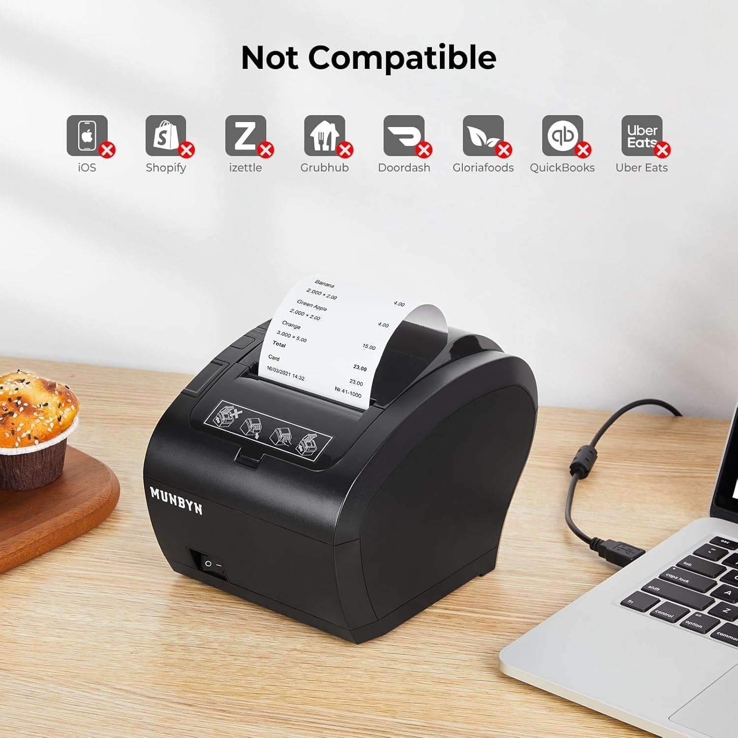 Thermal Receipt Printer 80mm Black USB Ethernet Auto Cutter Fast POS