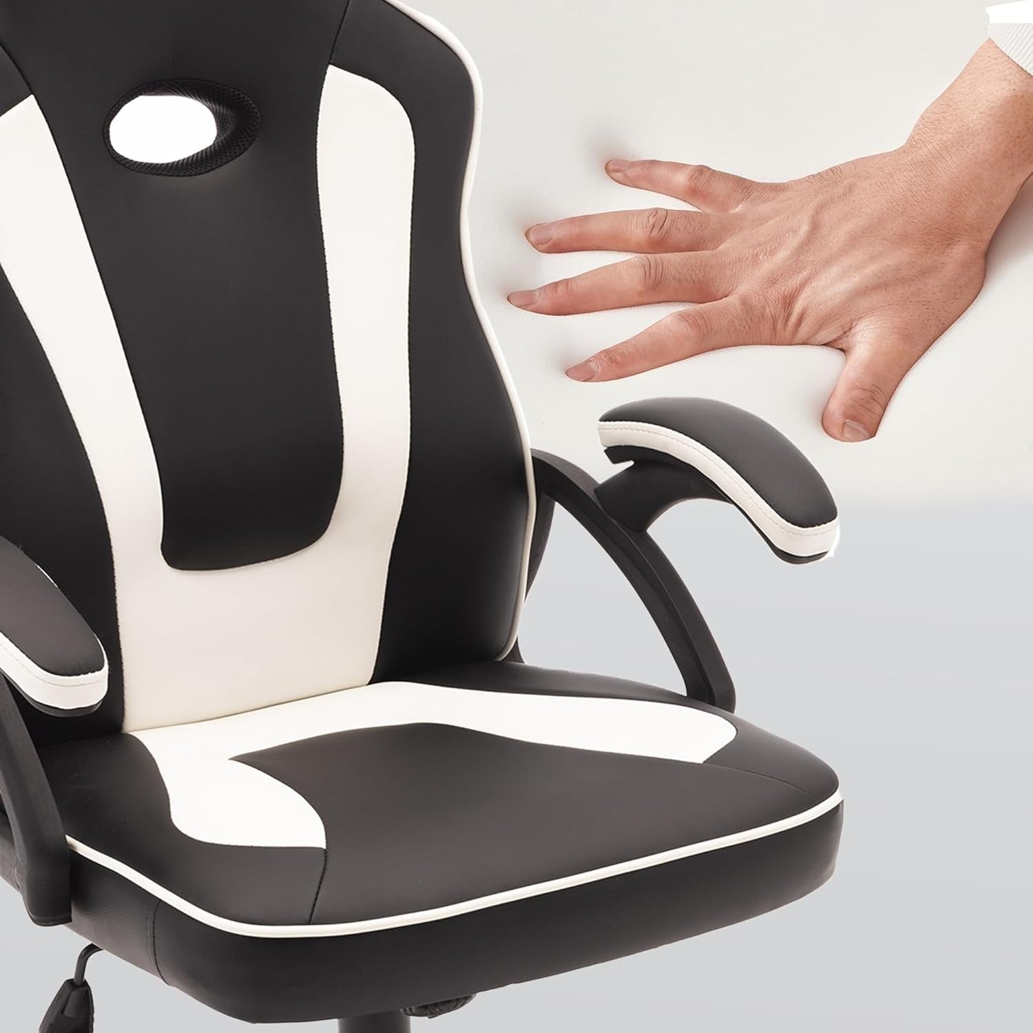Office Chair Recliner Faux Leather Desk Seat Ergonomic Lumbar Support White