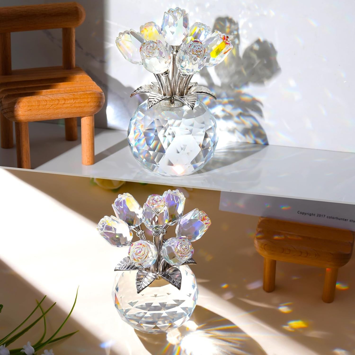 Clear Crystal Rose Bouquet Ornament Gift for Women Mum Birthday Anniversary