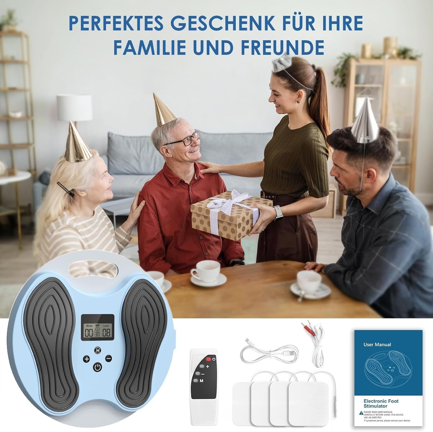 Rechargeable Foot Circulation Massager TENS EMS Stimulator for Pain Relief