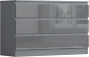 Grey Gloss 6 Drawer Chest Bedroom Dresser Storage Unit Wide Modern Design