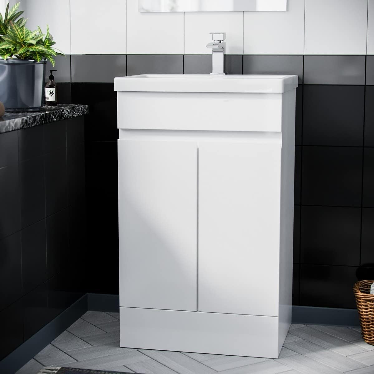 500mm White Bathroom Vanity Unit with Basin Gloss Freestanding Sink Cabinet