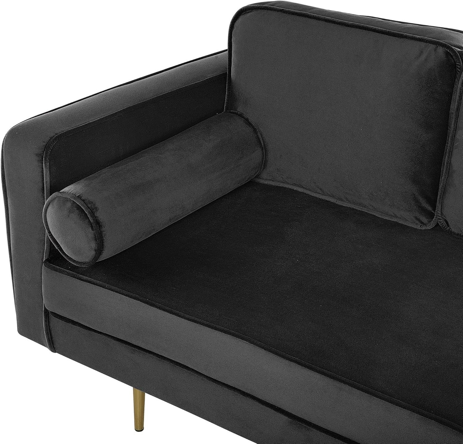 Black Velvet Chaise Lounge Sofa | Gold Legs, Cushions, Glam Modern Design