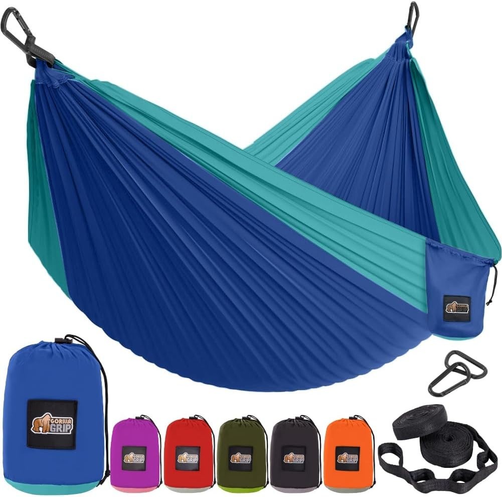 Camping Hammock 10x6.5FT Portable Nylon Swing 500lbs w/ Straps & Carabiners