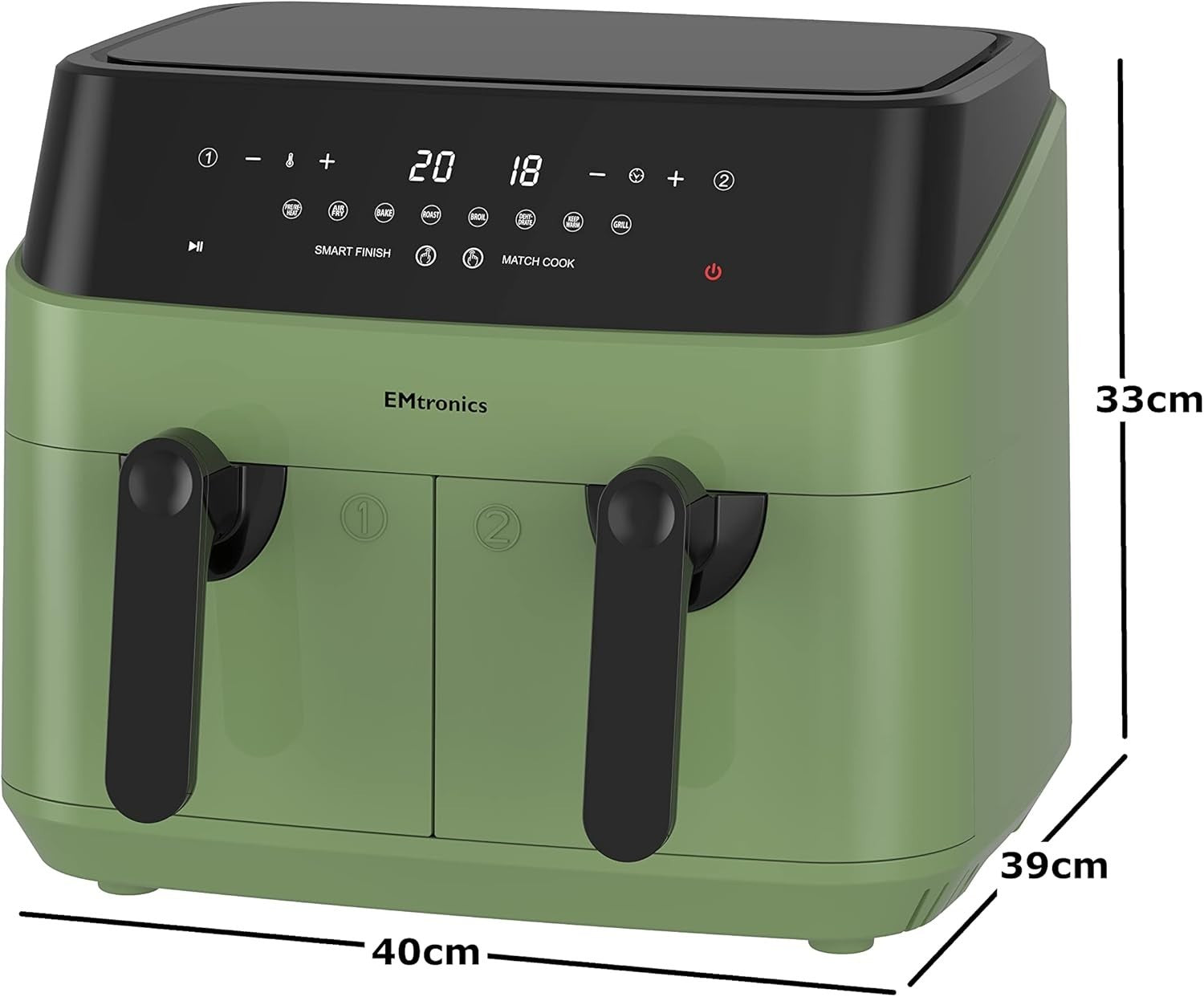 Dual Air Fryer XL 9L Family Size | 8 Presets Healthy Cooking | Sage Green