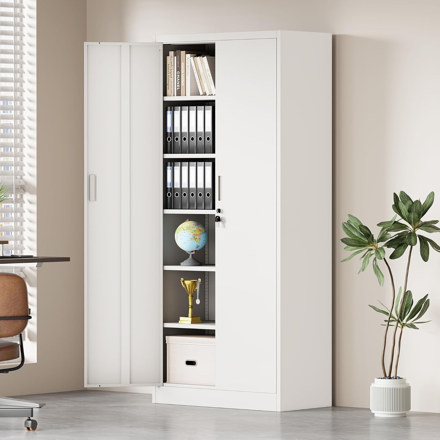 Locking Steel Storage Cabinet 180H 5 Shelves Garage Office Cupboard Metal