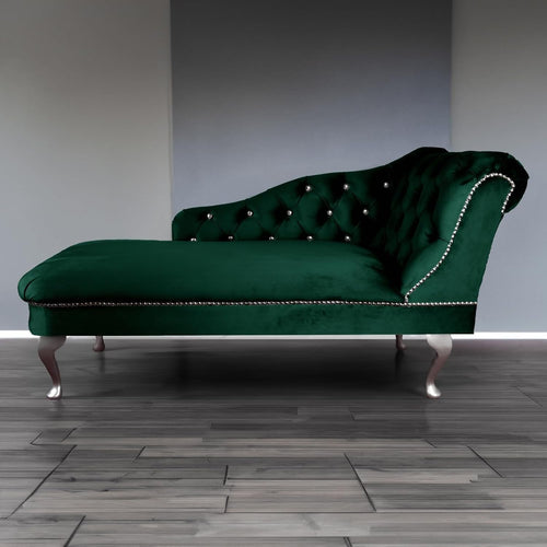 Velvet Chaise Lounge Sofa Right Hand Jasper – Tufted Seat, UK Handmade