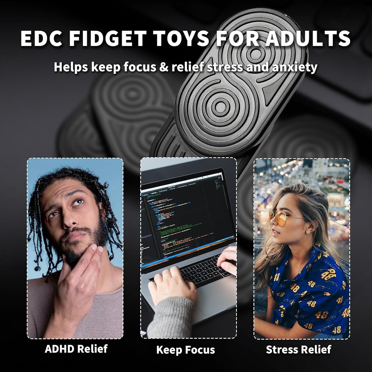Black Stainless Steel Fidget Slider Ratchet Clicker EDC Stress Toy