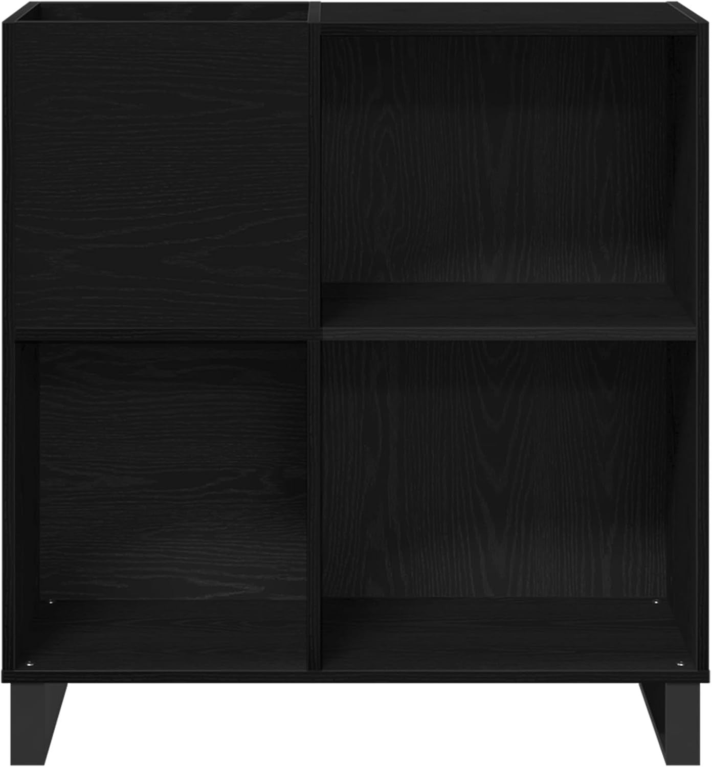 Matte Black Oak Vinyl Record Cabinet – Durable Storage with 3 Spacious Compartme