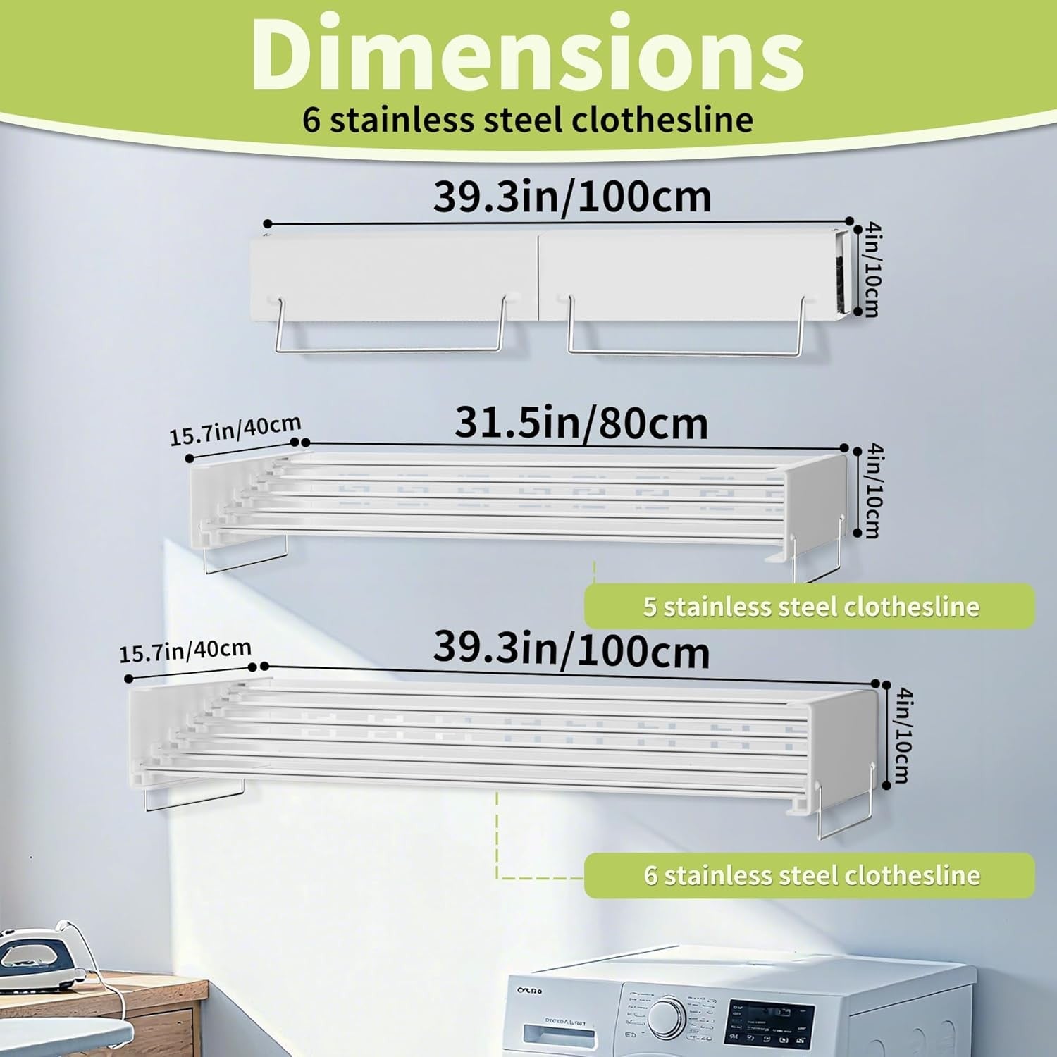Wall Mounted Retractable Clothes Airer Folding Drying Rack Space Saving
