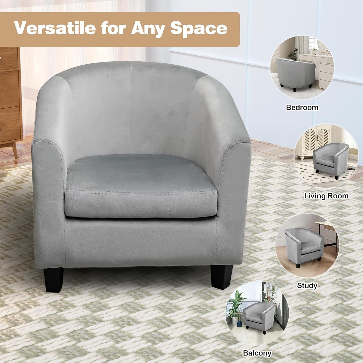 Velvet Tub Chair Accent Armchair Soft Foam Lounge Grey