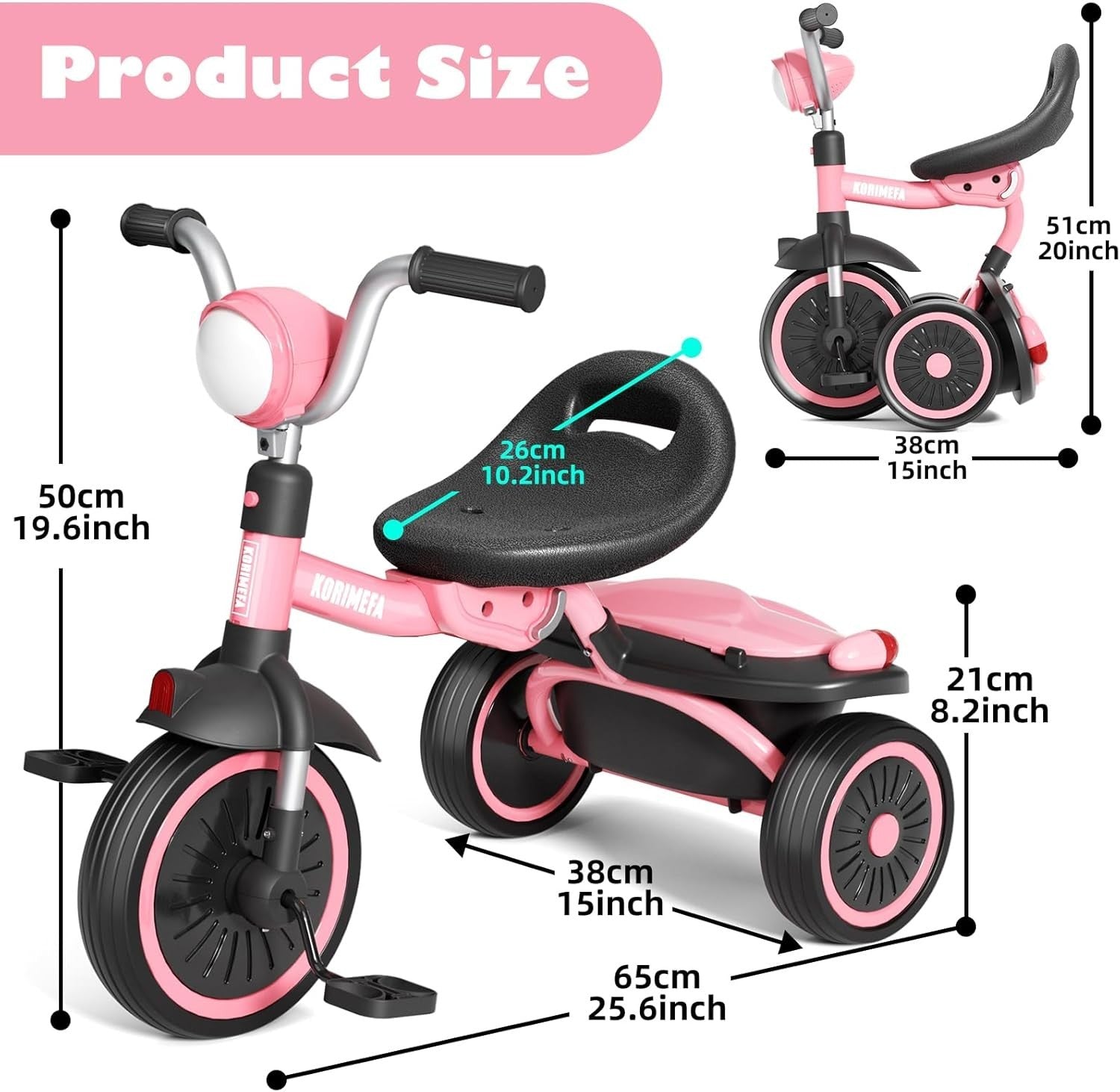 Kids Tricycle Foldable Toddler Trike Balance Bike w Basket 1-5 Years