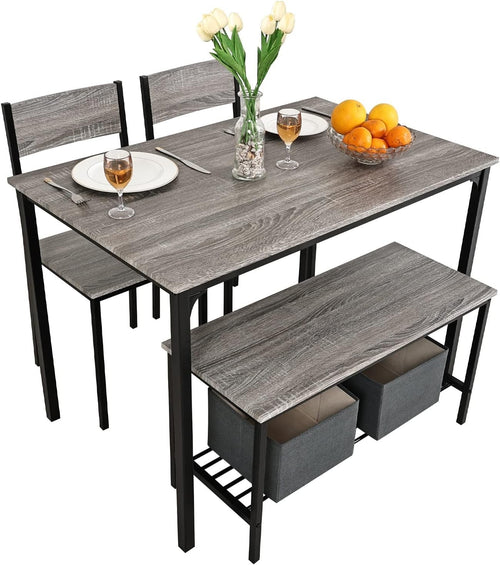 4-Piece Grey Dining Set with Bench & Chairs | Space Saving Kitchen Table