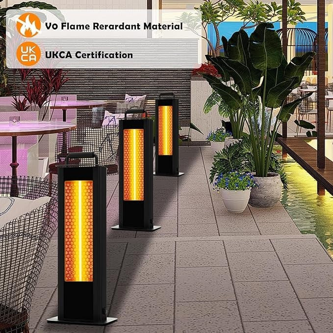 1200W Electric Patio Heater Outdoor Indoor Tower | Waterproof, Silent, Safe