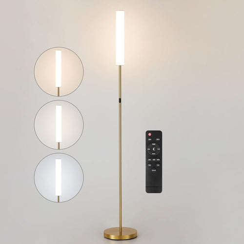 LED Floor Lamp Gold Dimmable Standing Light Remote Touch 3 Colour Modes