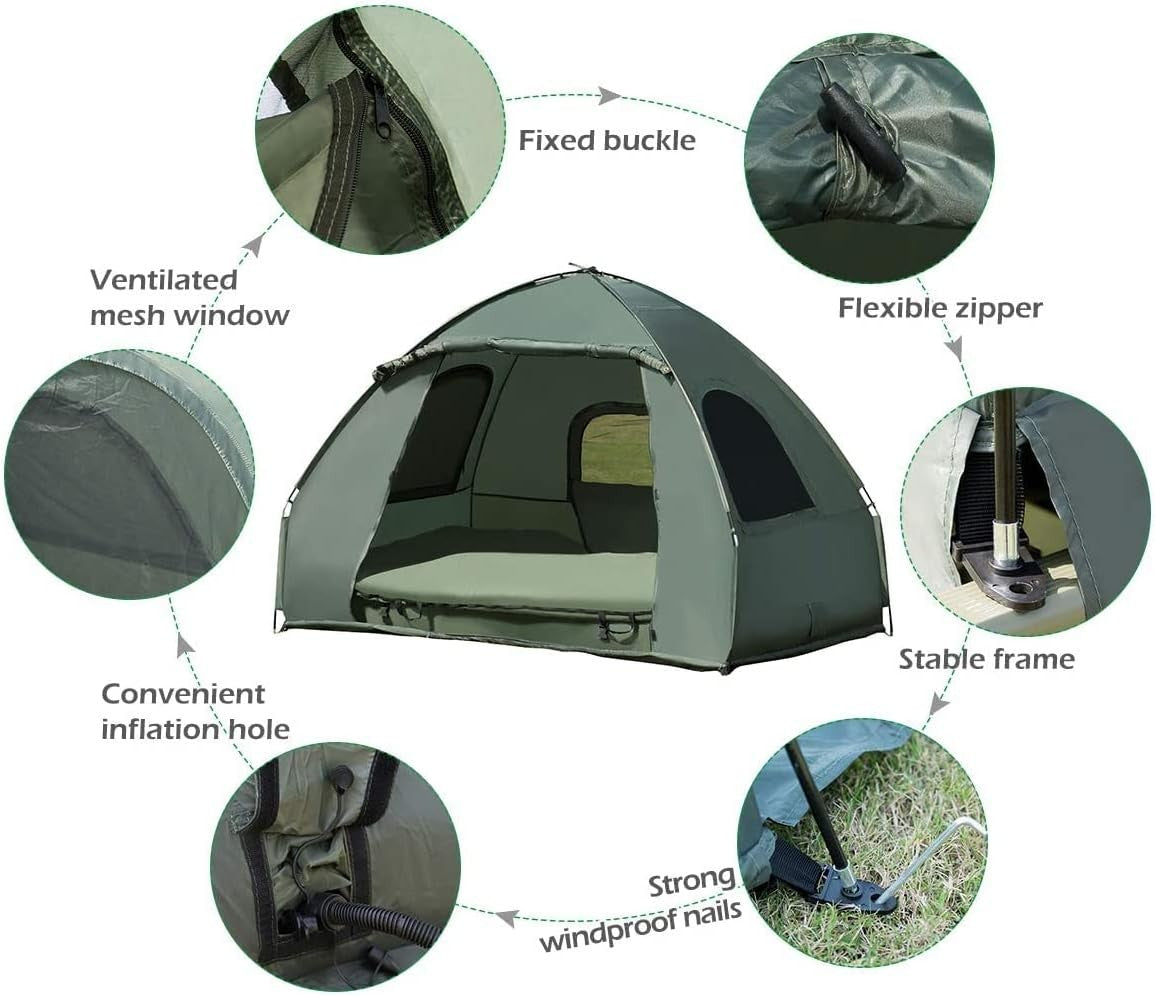 2-Person Waterproof Camping Tent Bed with Air Mattress & Sleeping Bag