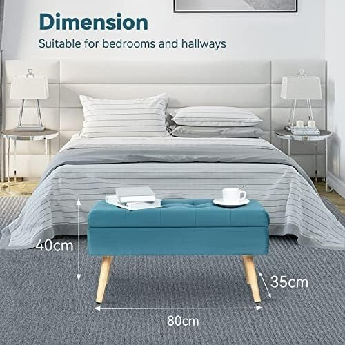 Light Green Velvet Storage Bench Ottoman Padded Seat Shoe Bench 80×35×43cm