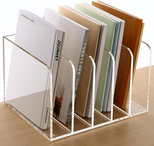 Clear Acrylic Desk Organizer 5-Section B5 Notebook & Mail Holder
