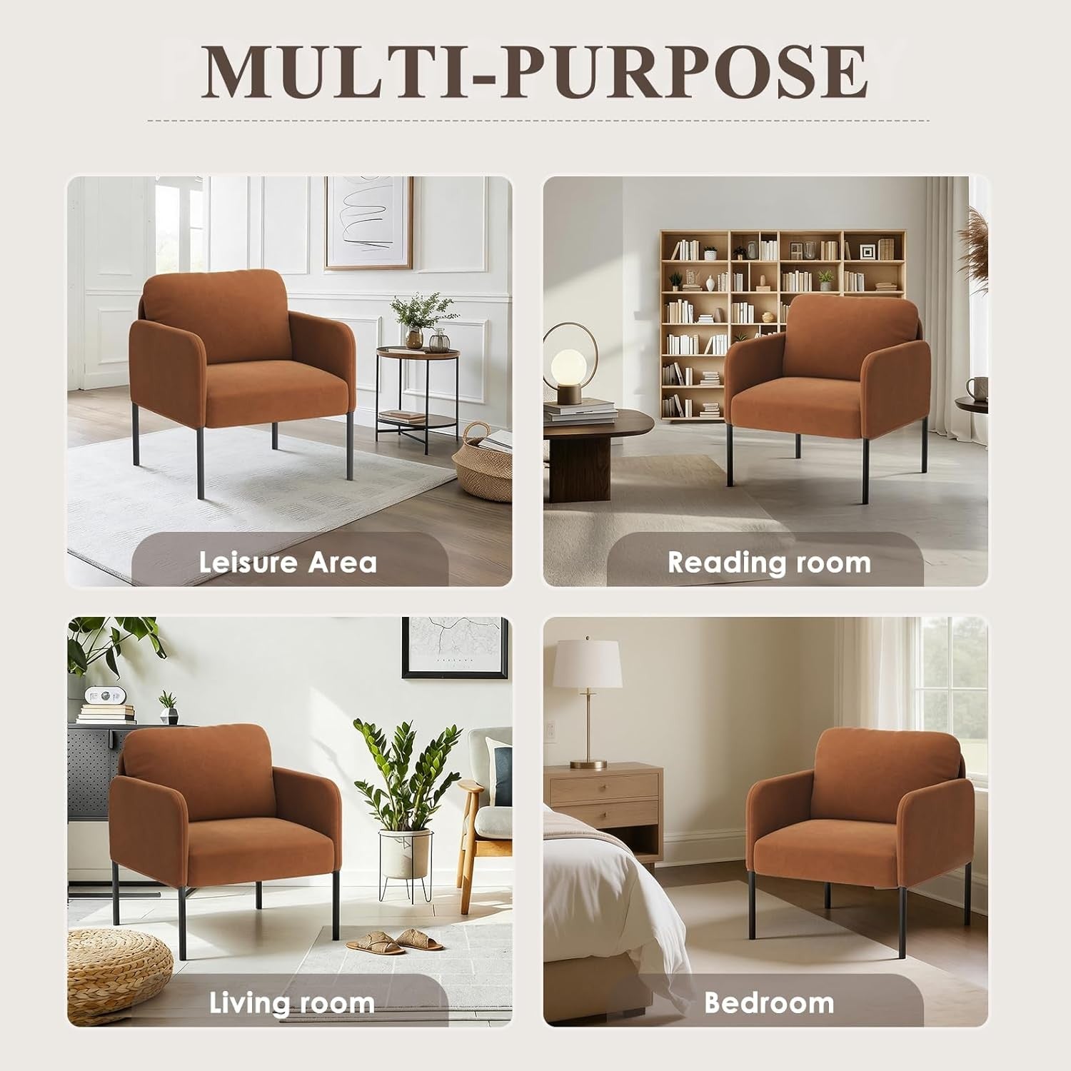 Velvet Upholstered Accent Armchair Padded Lounge Chair Orange