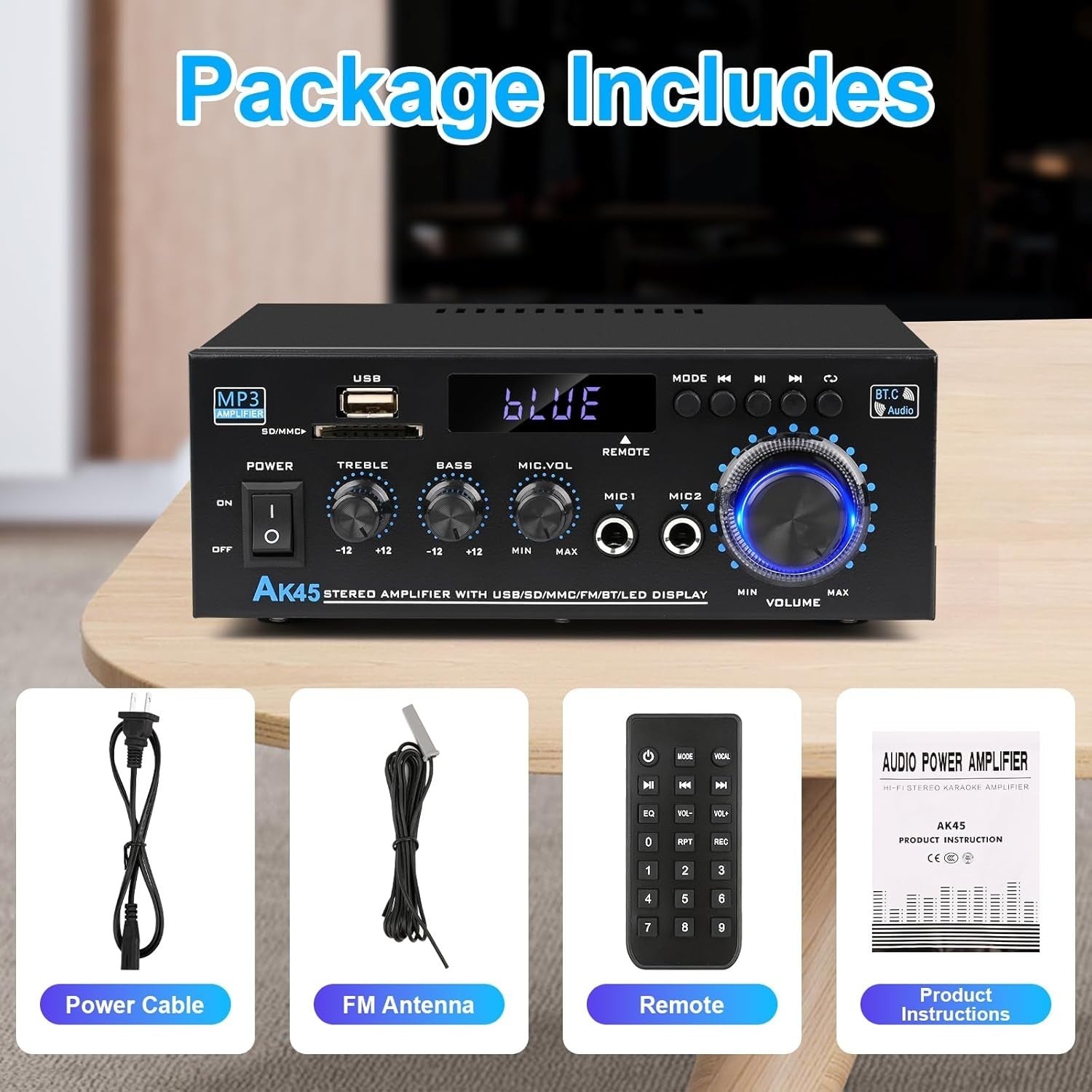 600W Bluetooth 5.0 Stereo HiFi Amplifier USB SD RCA FM Home Car Audio Amp