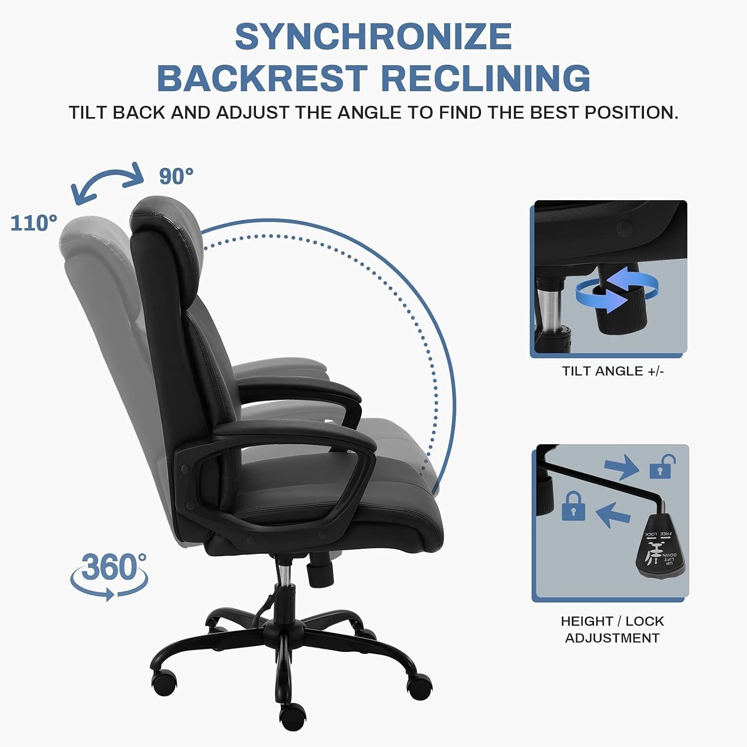 Ergonomic Office Chair Computer Desk Executive Swivel PC Gaming Leather Tilt Loc